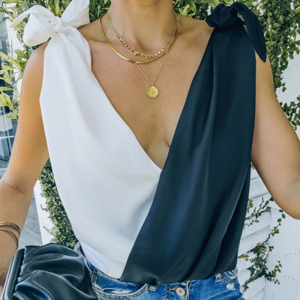 Vici-BOTH WORLDS SATIN DRAPE TIE BODYSUIT